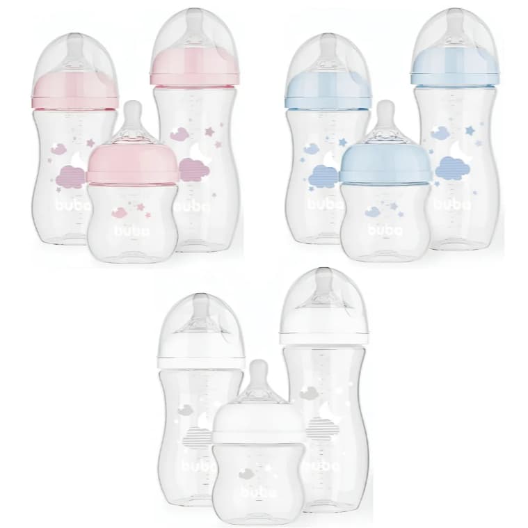 Mamadeiras Buba Kit 3 Mamadeiras Easy Flow Cor Azul, Rosa ou Branca X 3 Unidade