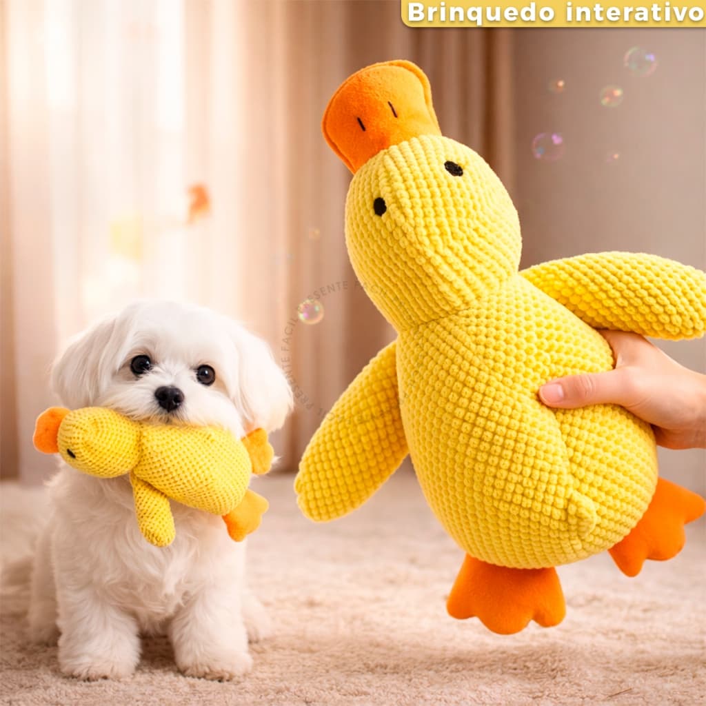 Brinquedo Pelúcia Interativo Resistente Som Pato Morder Brincar Cães Cachorro Pet