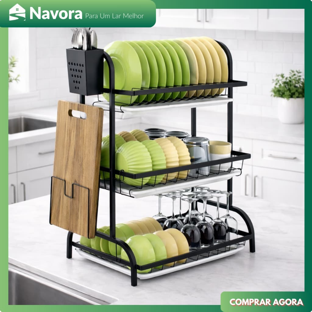Escorredor De Louça Inox 3 Andares Organizador De Pia Porta Copos Talheres Cozinha