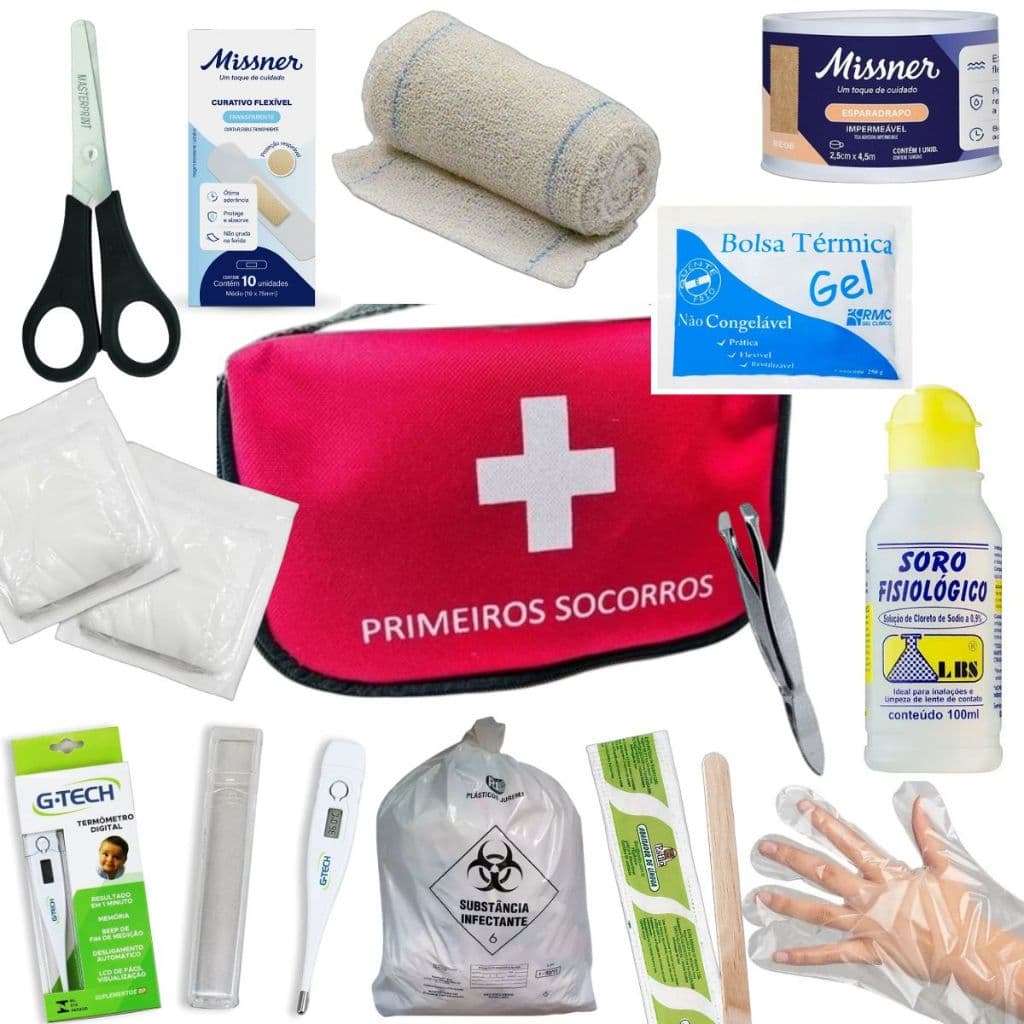 Kit Primeiros Socorros Médio para Escritório Termômetro Bolsa Portátil Prática Carro Casa Empresa