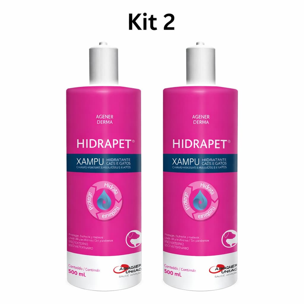 KIT 2 Hidrapet Shampoo para Hidratacao da Pele e Pelos de Caes e Gatos Agener Uniao 500 ml