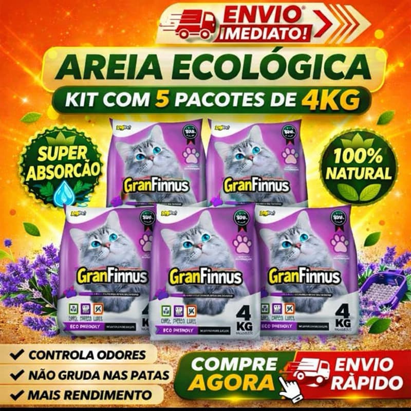 Areia Sanitária Extra Fina para Gatos - MimoCat GranFinnus – Antiodor, Alta Absorção - 20kg o