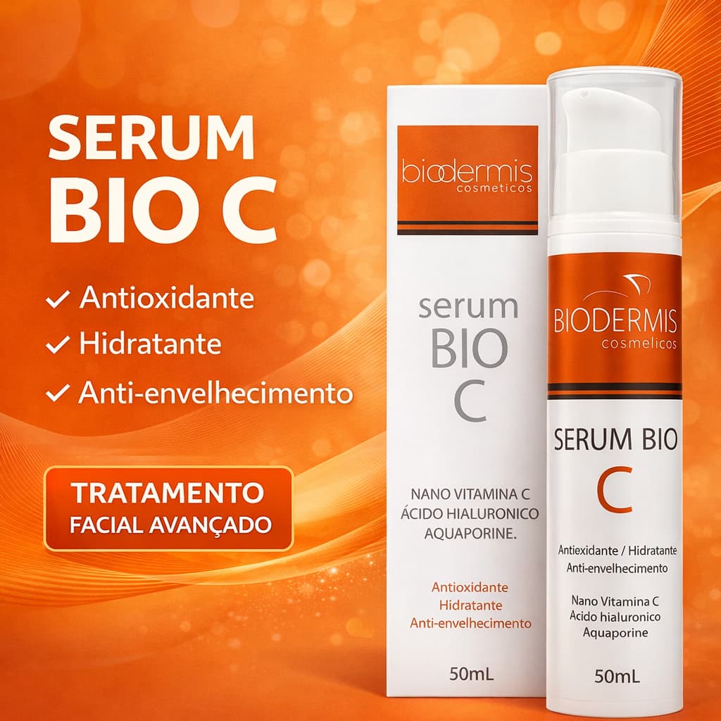 Sérum Vitamina C 20% Bio C 50ml Biodermis Ácido Hialurônico Todo Tipo de Pele Dia e Noite