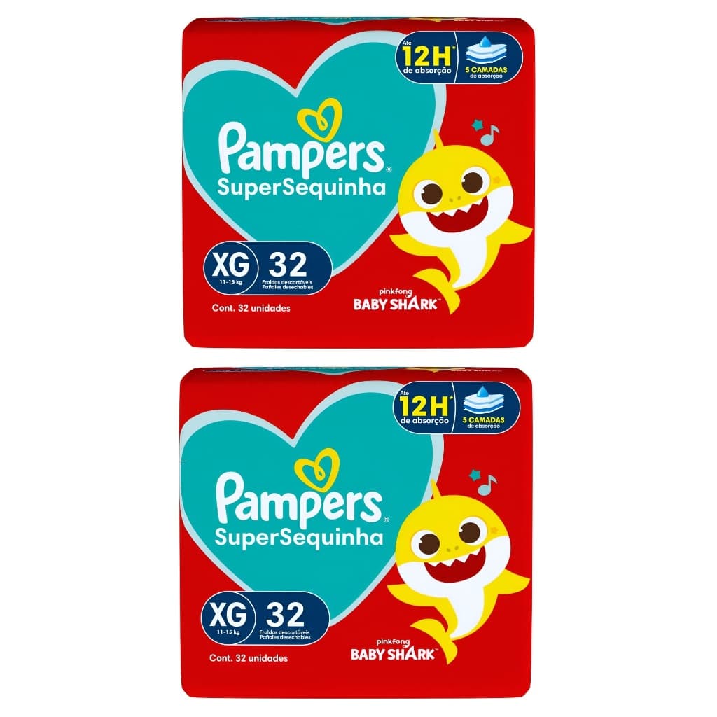 2ptes Fralda Pampers Supersequinha XG 32 unidades cada