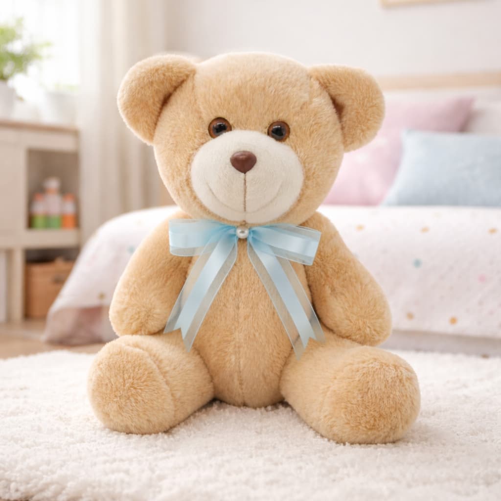 Ursinho de Pelúcia Articulado 15cm Sentado Com Laço Antialérgico Decoração Quarto Bebê Infantil
