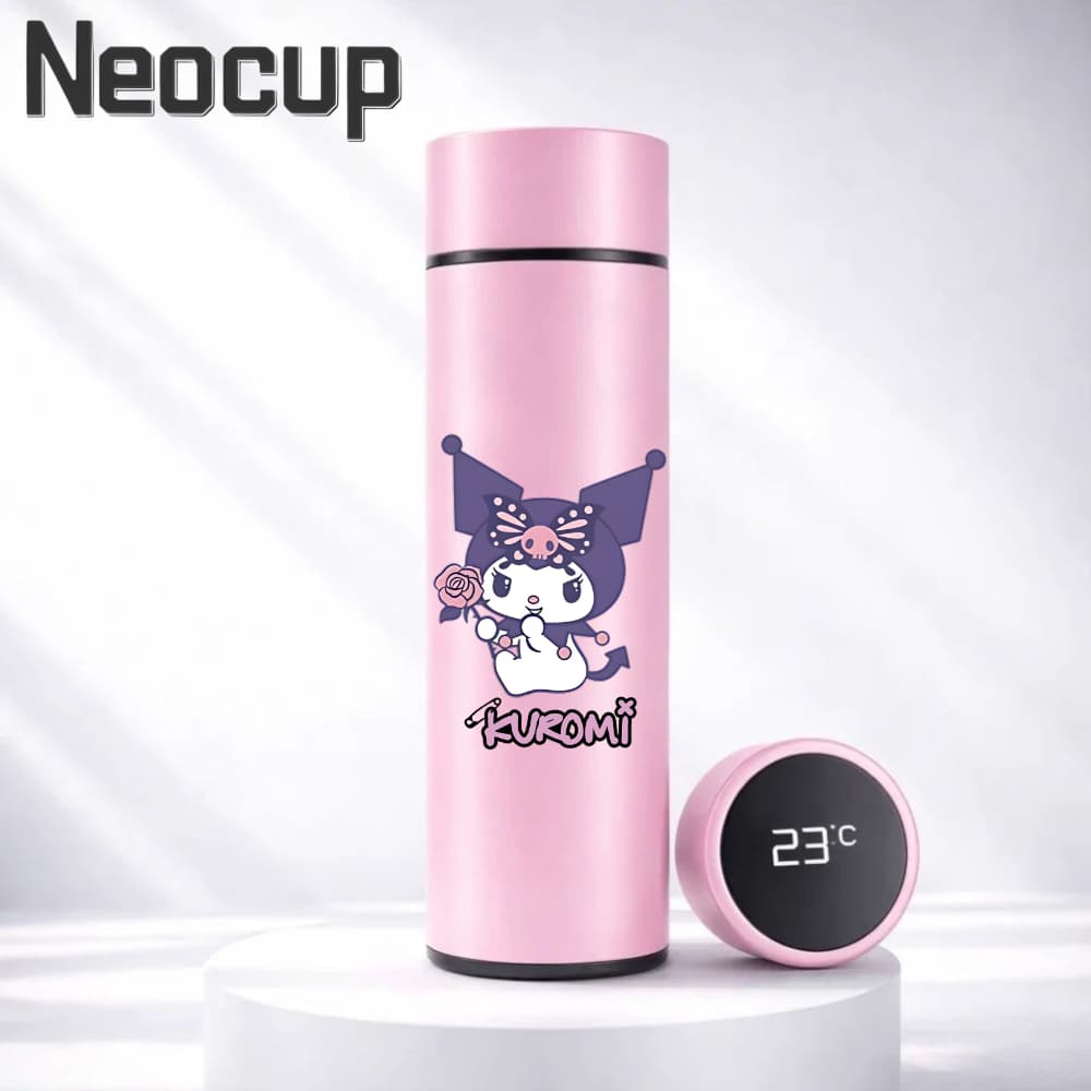 garrafa térmica aço inoxidável DISNEY SANRIO x KUROMI com estampa com termômetro digital 500ml