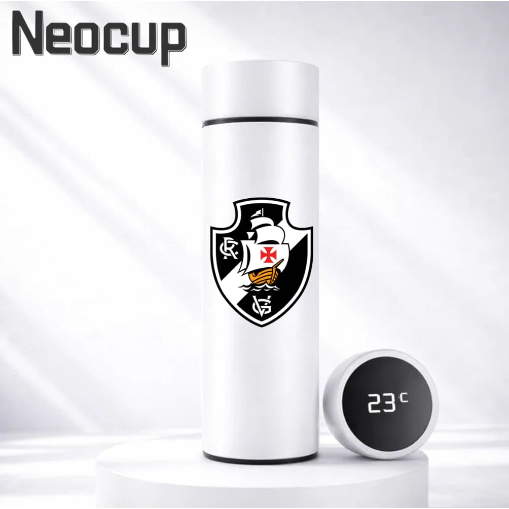 Garrafa Térmica Aço Inoxidável Time de Futebol Vasco da Gama com termômetro digital 500ml