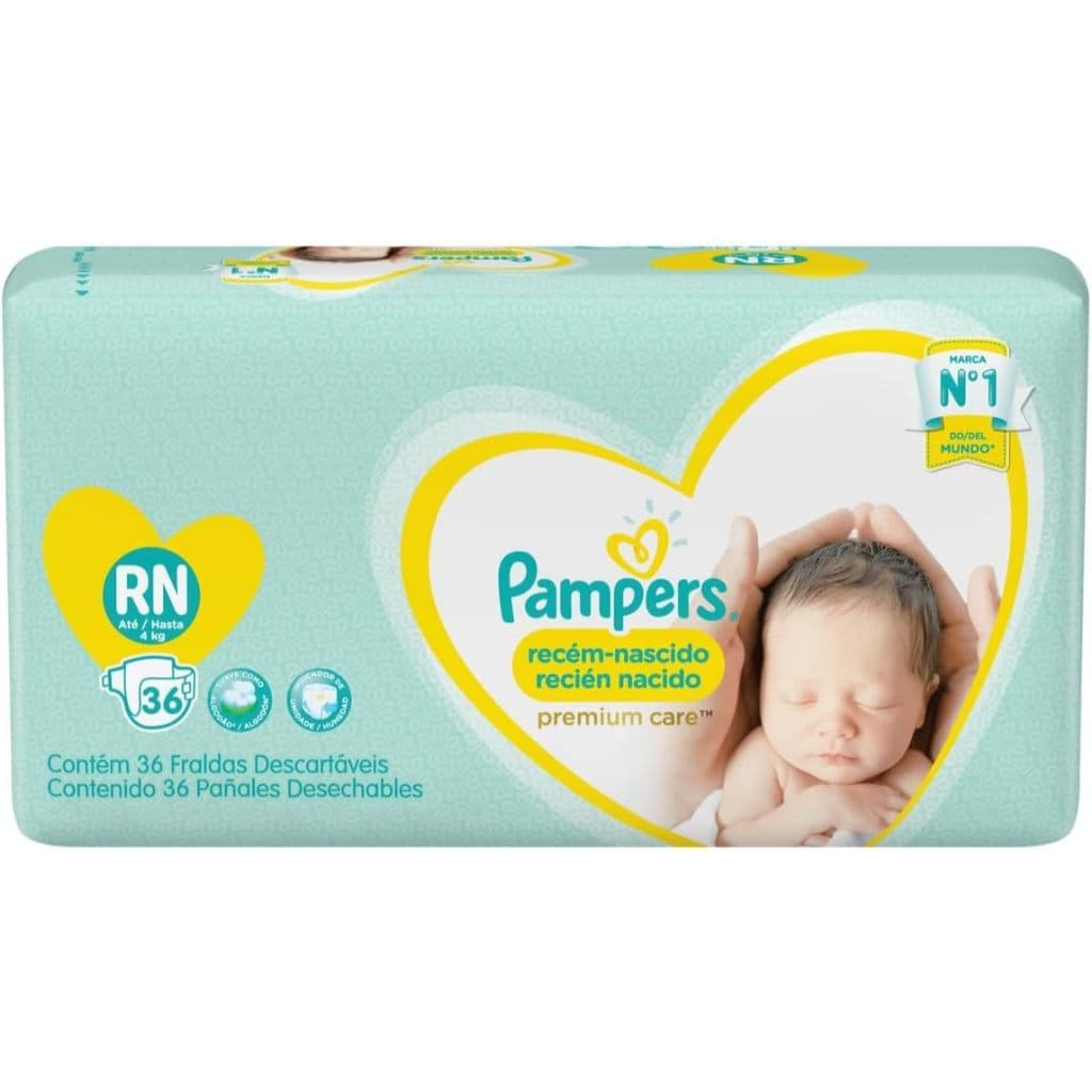 Fralda Pampers Premium Care RN Recém Nascido 36 Unidades até 4kg