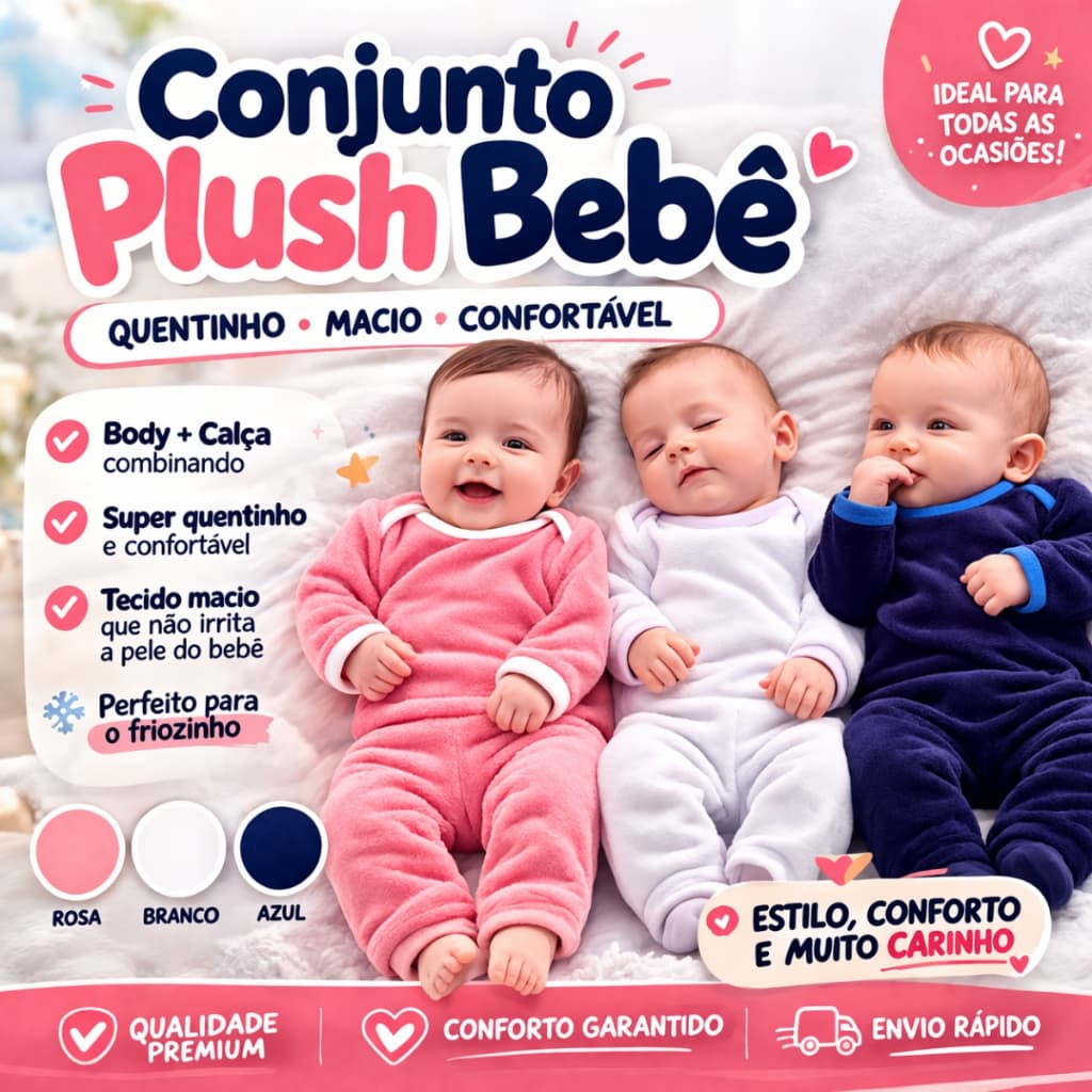 Kit 2 Conjuntos Inverno Plush Soft De Bebê Enxoval Infantil