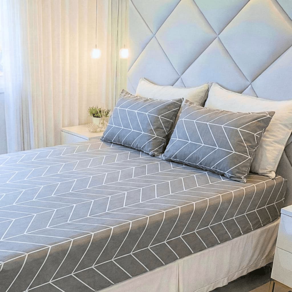 Jogo de Cama Solteiro Casal Queen Estampado Lençol 100% Algodão Malha Com Elástico Cozzilar