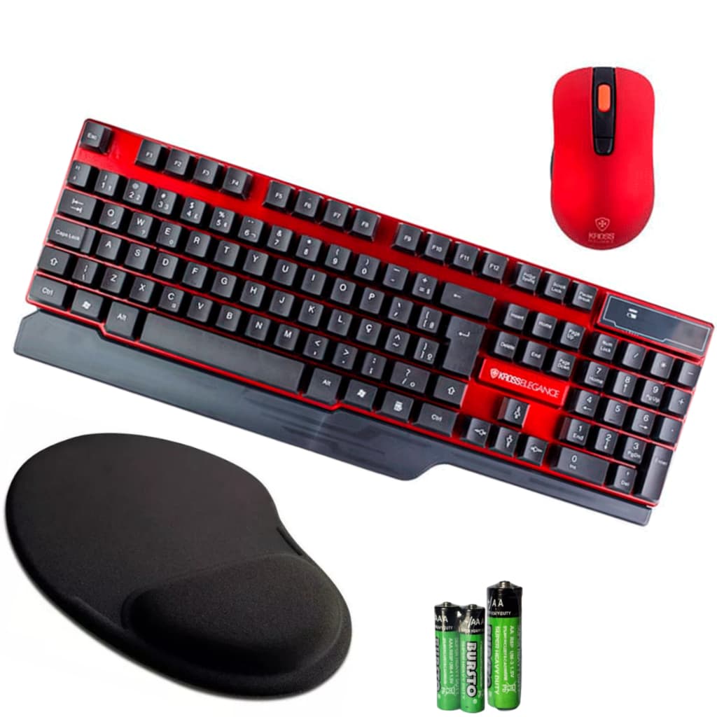 Kit Teclado E Mouse Sem Fio Wireless kross elegance Ergonômico preto com pilhas incluso +mouse pad