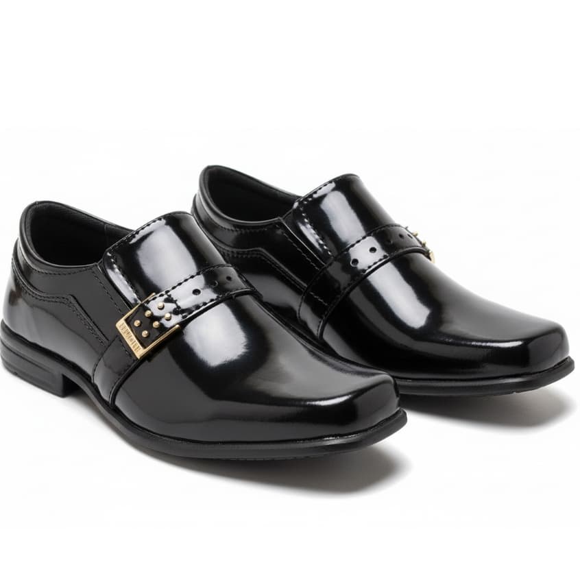 Sapato Social Infantil Masculino Verniz Preto Leve Super Confortavel