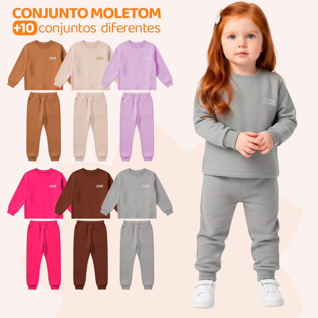 Kit 4 Peças Moletom Minimalista Bebê Menina Neném Blusa e Calça Manga Longa Roupa de Frio Inverno Feminino Lisos