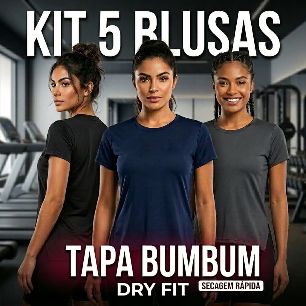 Kit 5 Blusas Feminina Academia Dry Fit Camisa Treino camiseta Musculação tampa bum bum