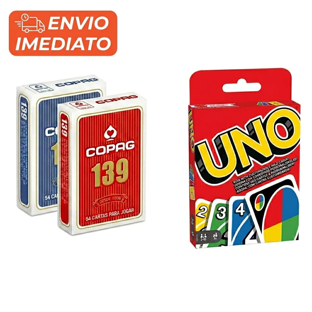 2 Baralhos Copag e Uno Clássico Alta Qualidade 108 Cartas Lazer Familia Jogo Truco