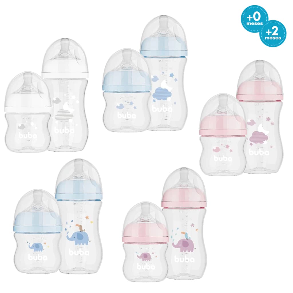 Kit 2 Mamadeiras Easy Flow Nuvem ou Elefante 120ml e 270ml BUBA
