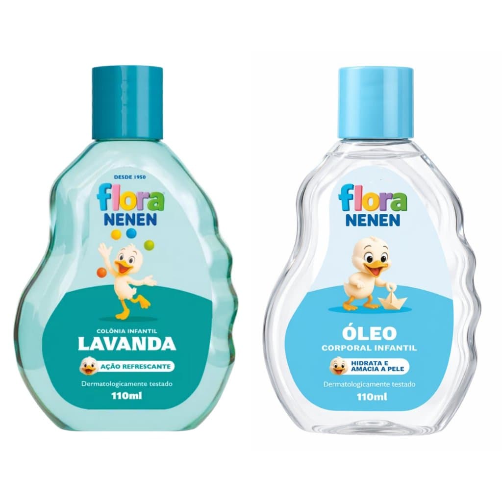 Kit Bebê Colônia Infantil + Óleo Corporal Hidratante Flora Neném Hipoalergênico Pele Sensível
