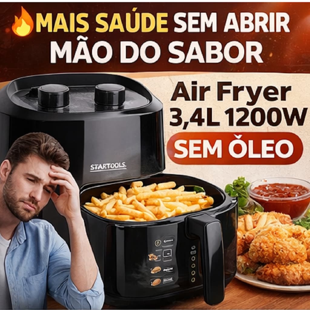 Air Fryer StarTools 3,4L Preta: Fritadeira Sem Óleo para Receitas Rápidas e Saudáveis