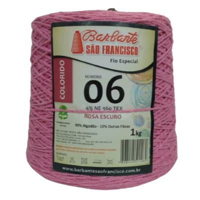 Barbante Colorido N°06 Cone De 1kg,Cor Rosa Escuro, Linha de Crochê, Tapetes para Artesanato.