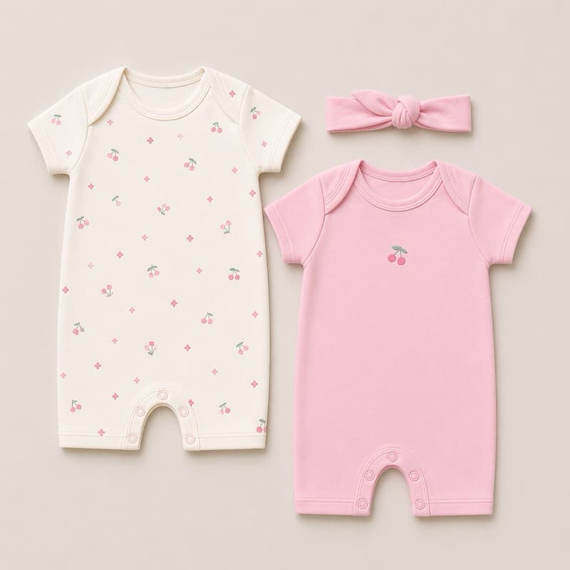Kit Macacão Bebê Menina Verão Romper, Banho de Sol em Algodão - 3 peças
