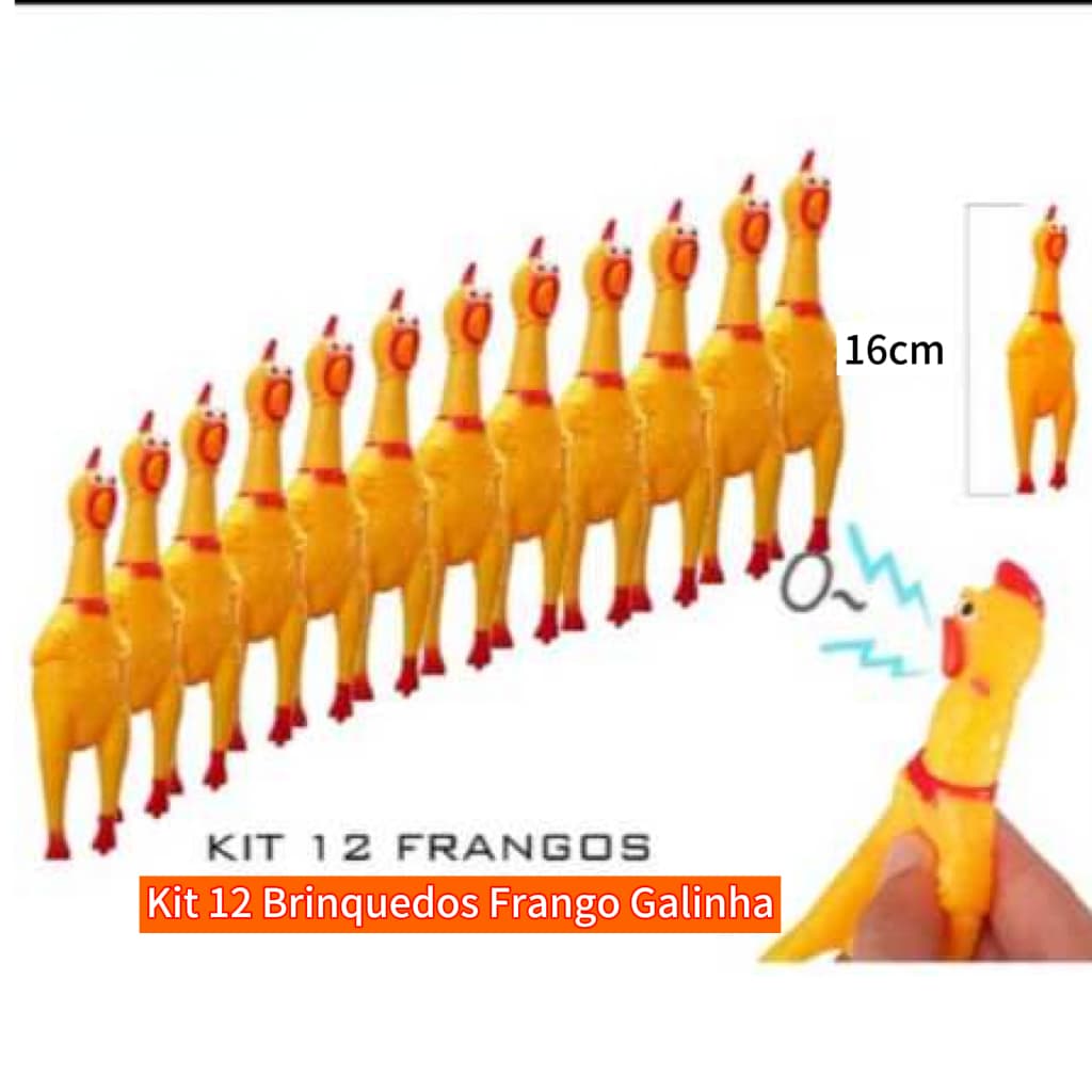 Kit 12 Brinquedo Frango Galinha para Cães 16cm | Brinquedo de Borracha Resistente Pet |Universal para Cães e Gatos
