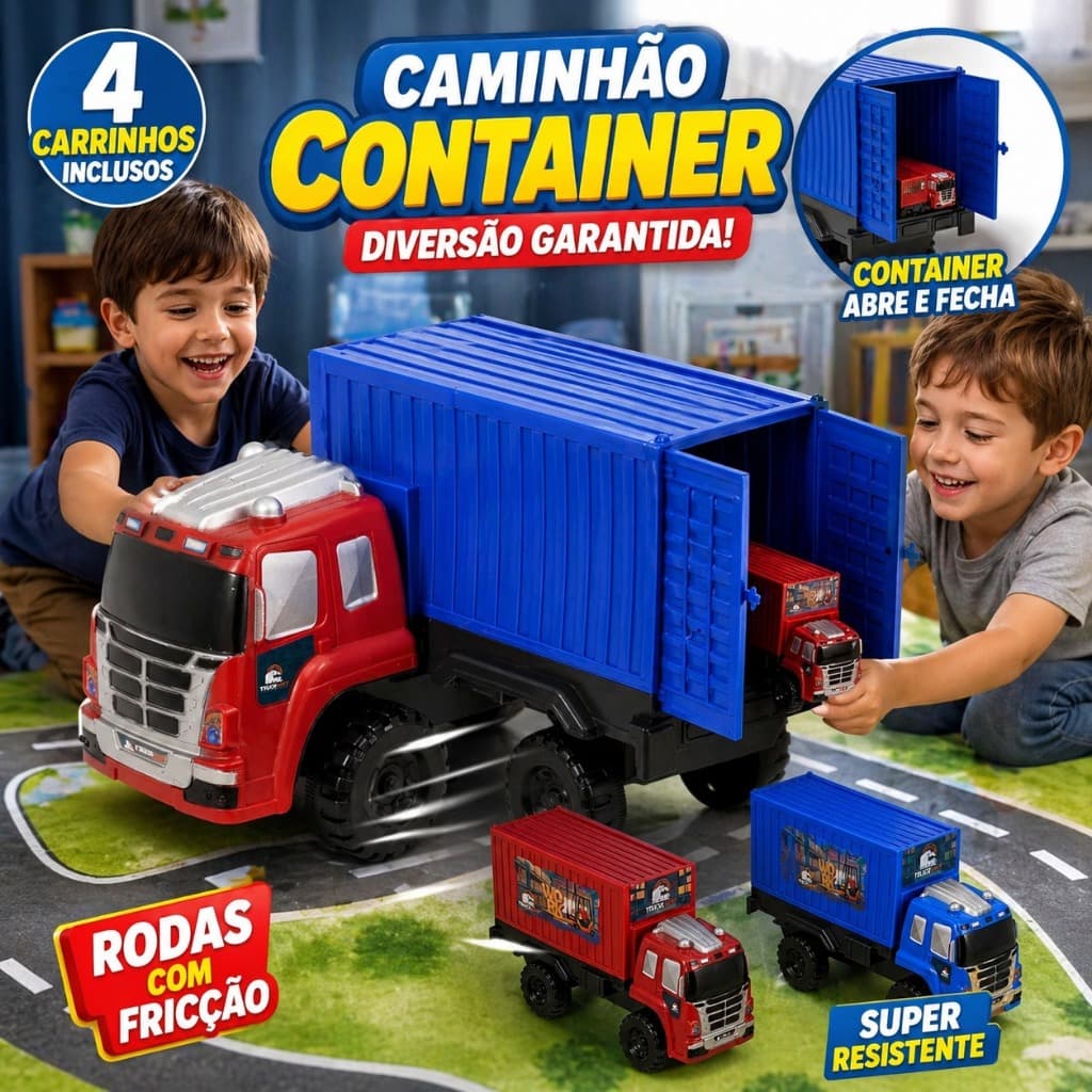 Carrinho Brinquedo Caminhão Container  Infantil Menino Criança Presente Dia Das Crianças