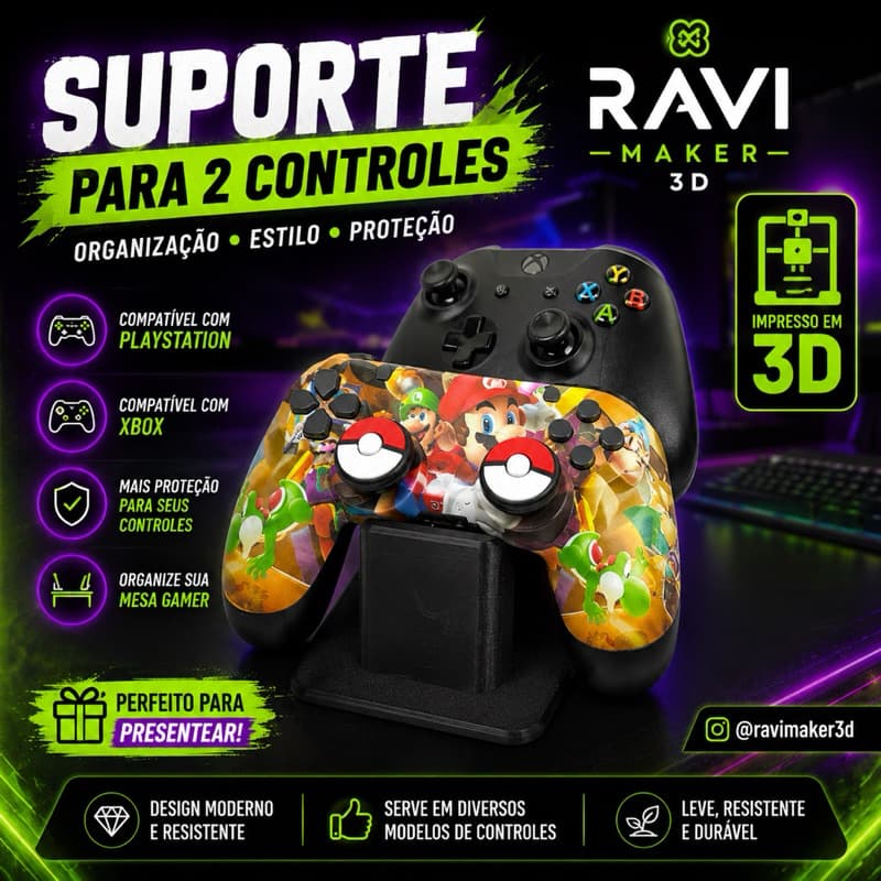 Suporte para 2 Controles Gamer PS4 PS5 Xbox One Series S X Organizador De Mesa Controle Vídeo Game