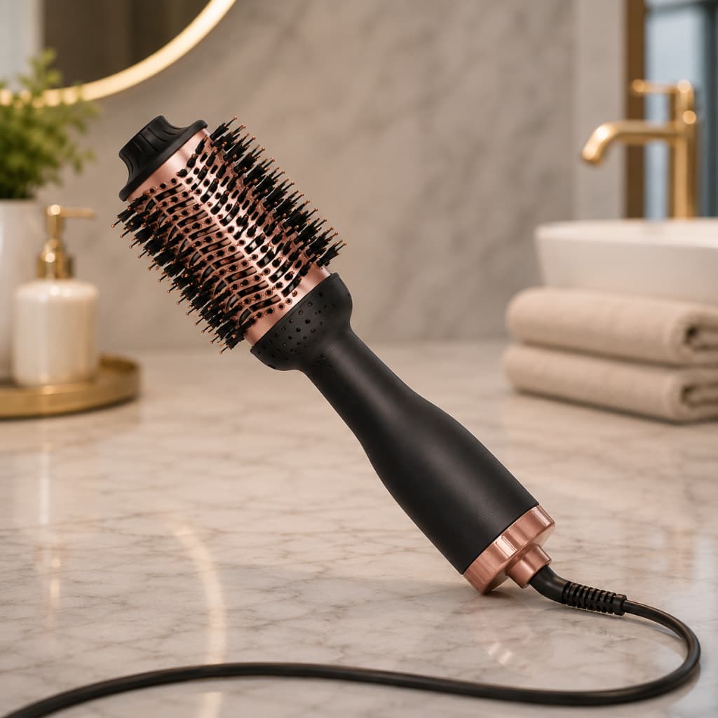 Escova Secadora de Cabelo Profissional Alisa Modela Da Brilho Reduz Frizz Cachos Bivolt 1300W