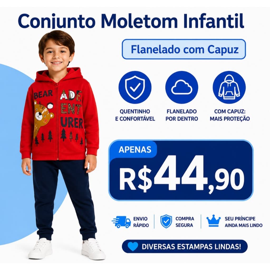 Moletom Infantil Masculino conjunto Flanelado com Capuz Inverno Tamanho 2 3 4 6 8