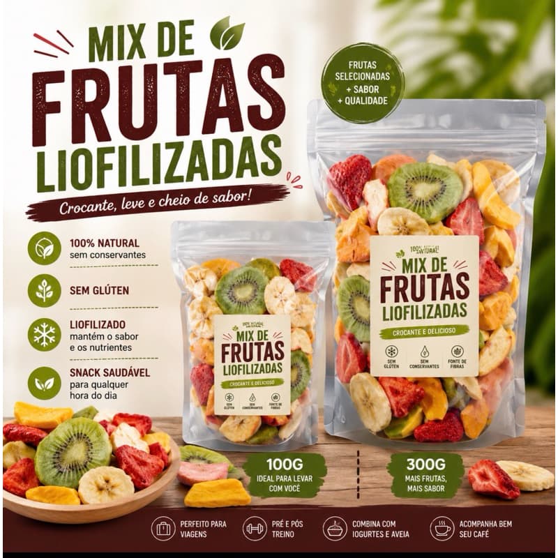 Mix De Frutas Desidratadas Snack Saudável Crocante 100g 300g