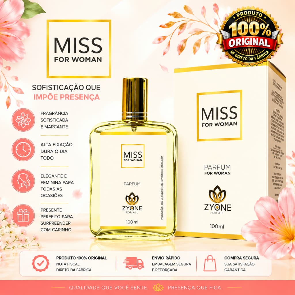 Perfume Miss Feminino Zyone Alta Fixação Essência Importada Parfum