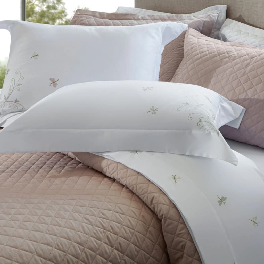 Jogo de Cama Casal Bordado Libelulle Algodão Egípcio 300 Fios Kacyumara Lençol Fronha Suave Luxo