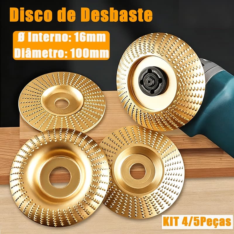 Kit 4/5 Disco Madeira Esmerilhadeira 100mm Furo 16mm Desbaste Escultura Tungstênio