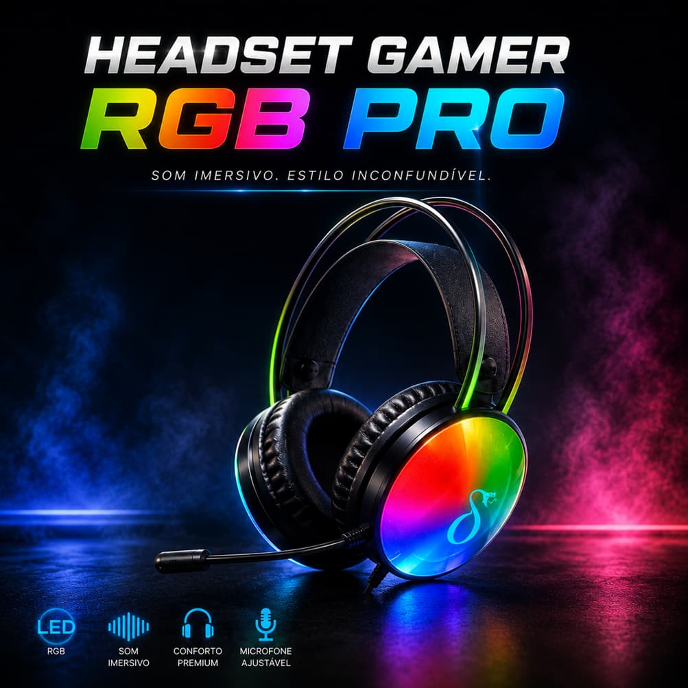 Headset Gamer RGB Com Microfone P/ PC PS4 Xbox Notebook Celular Fone de Ouvido Gamer Neon F4132