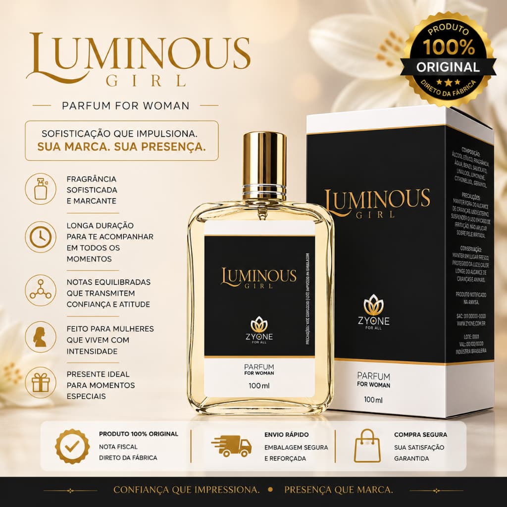 Perfume Feminino Luminous Girl Zyone Alta Fixação Essência Importada Parfum 100ml