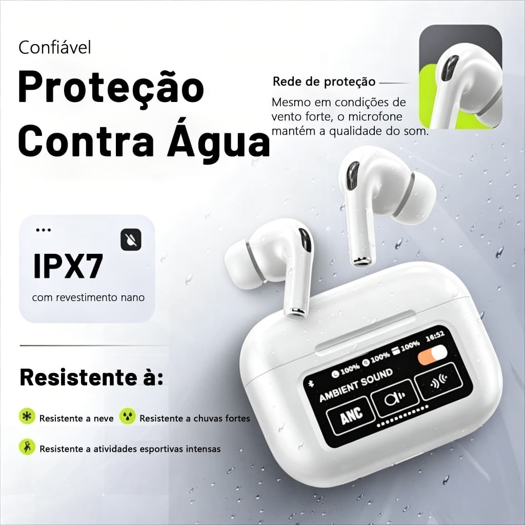 Fones de Ouvido A9 Pro TWS Bluetooth 5.4 Display Digital ANC ENC Cancelamento de Ruído Áudio Espacial HiFi Sem Fio