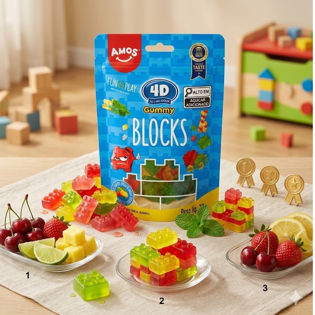Bala Gummy Blocks 4D Amos Gelatina  Blocos Legos Comestíveis De Montar Importada