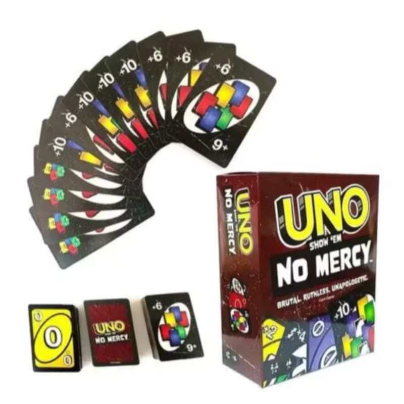 UNO Show 'em No Mercy Jogo Cartas Diversão Para a Família com Novas Regras 168 Cartas Exclusivas