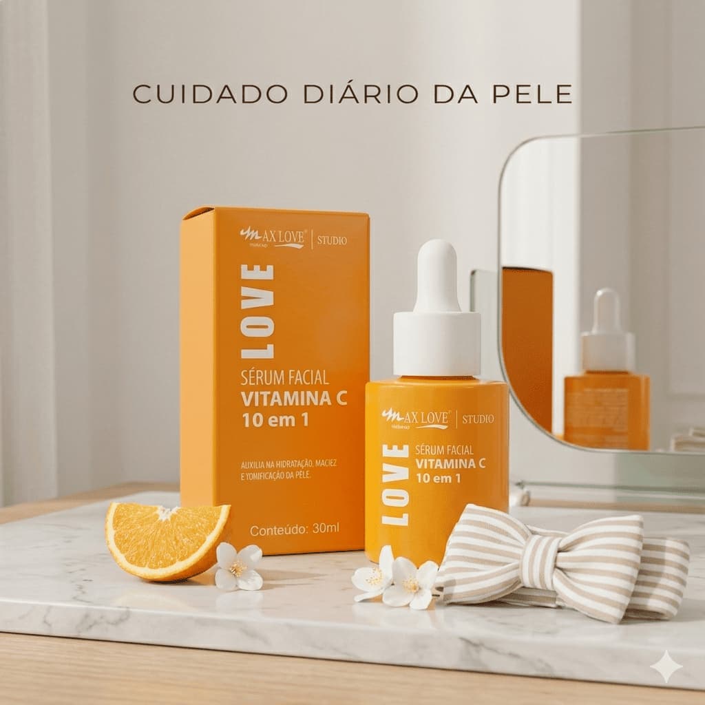 Sérum Facial  Com Vitamina C 10 em 1 Max Love – Antioxidante Clareador e Hidratante