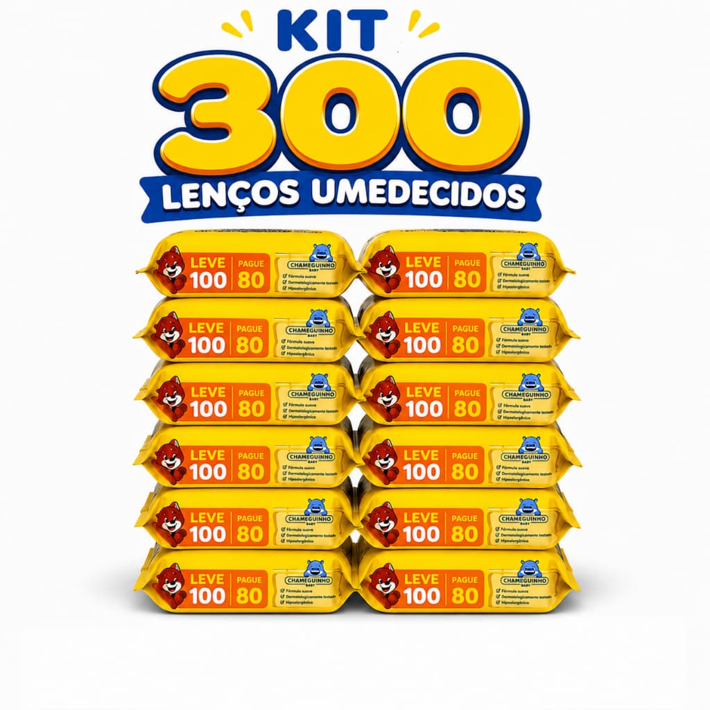 Kit Econômico 300 Lenços Umedecidos Chameguinho Baby - Toalha Umedecida Infantil