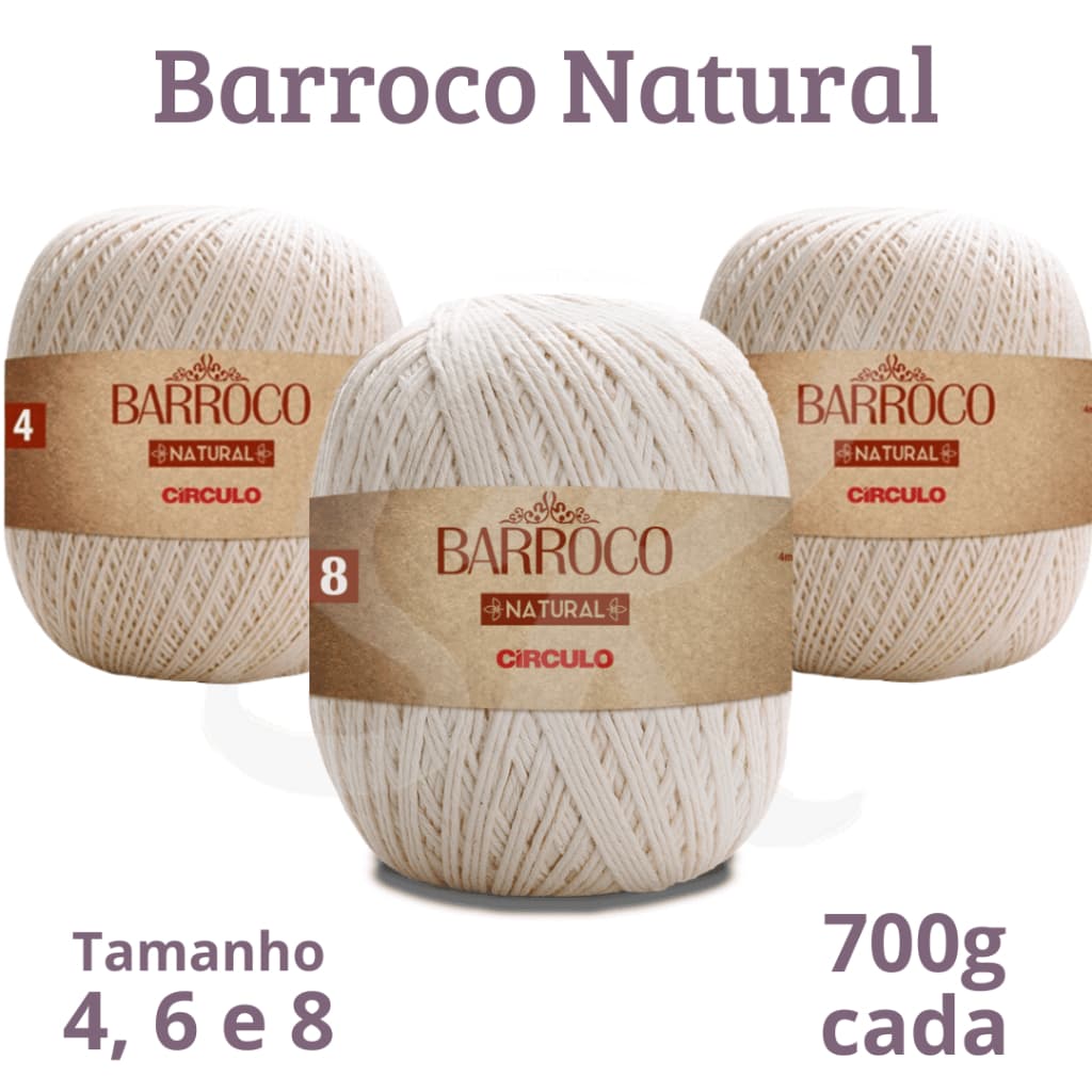 Barbante Barroco Natural 4, 6 e 8 Circulo 700g Linha para Croche e Trico