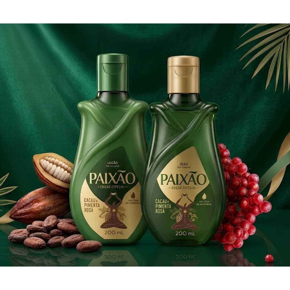 Kit Paixão: Hidratante + Óleo Cacau e Pimenta Rosa 200ml - Envio Imediato