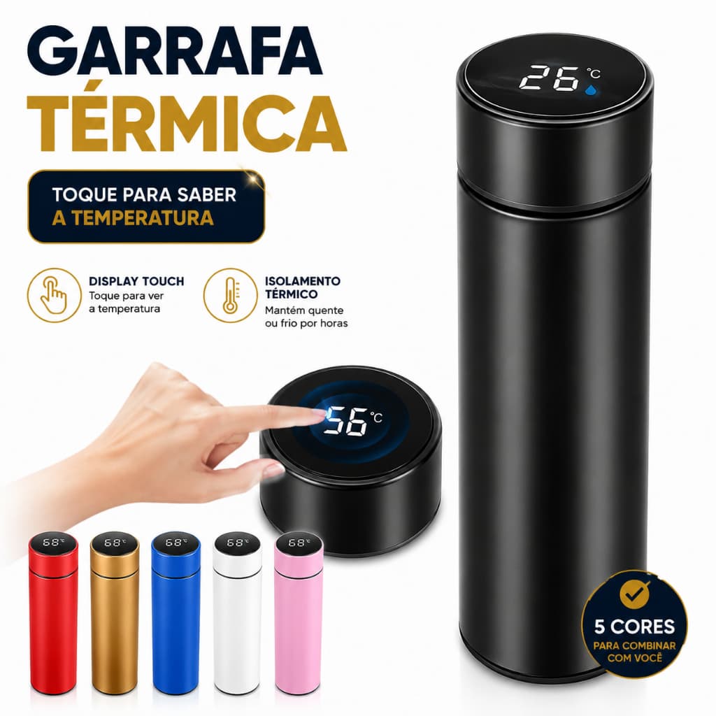 Garrafa Térmica 400ml Yimarket Aço Inox com Termômetro Digital LED Quente e Frio Portátil