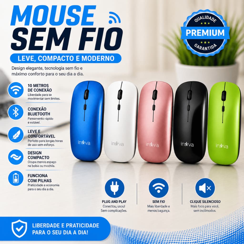 Mouse Sem Fio Wireless Dual Mode Bluetooth Modo Duplo Clique Silencioso Mac Notebook Ergonômico