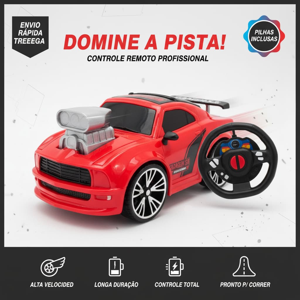 Carrinho Controle Remoto Garagem SA Caçador Brinquedo Infantil Controle Volante com Baterias inclusa