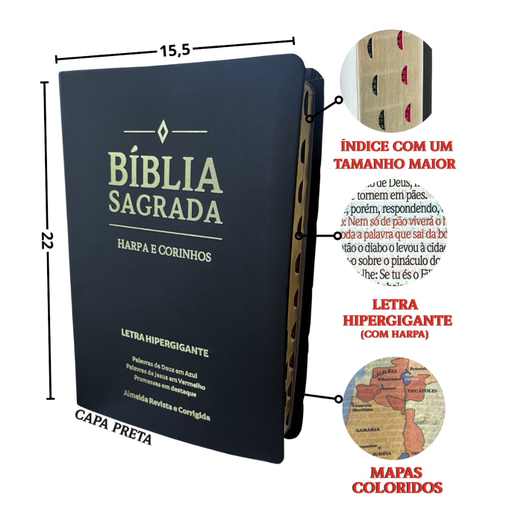 BIBLIA SAGRADA EVANGELICA LETRA HIPER GIGANTE ARC ALMEIDA PALAVRAS JESUS EM VERMELHO HARPA INDICE