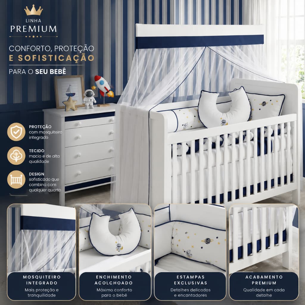 Kit Berço Americano  Enxoval Algodão Linho Menino   Kit e Amamentação Vendidos Separadamente