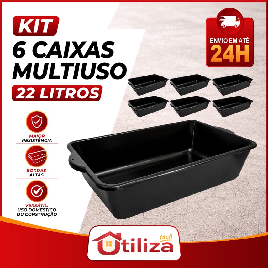 Caixa Multiuso Plástica 22L para Massa de Obra, ou Caixa de Pet - Opções com 1, 2, 3,4 ou 6 unidades
