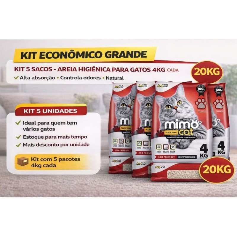 Areia Sanitária para Gatos Mimo Cat 20kg - Alta Absorção e Controle de Odores