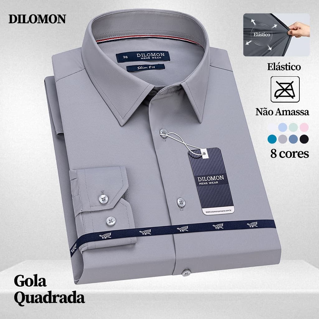Dilomon Camisa Social Manga Longa - Respirável Slim Fit Elastano - Lisa Não Amassa para Trabalho